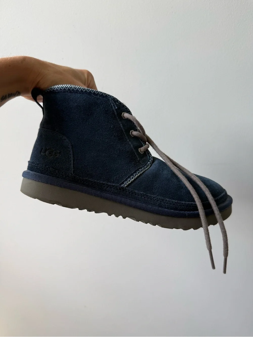UGG KIDS Neumel Boots Tread Lite Suede Boots Sherpa Comfy Navy Blue Size Kids 4